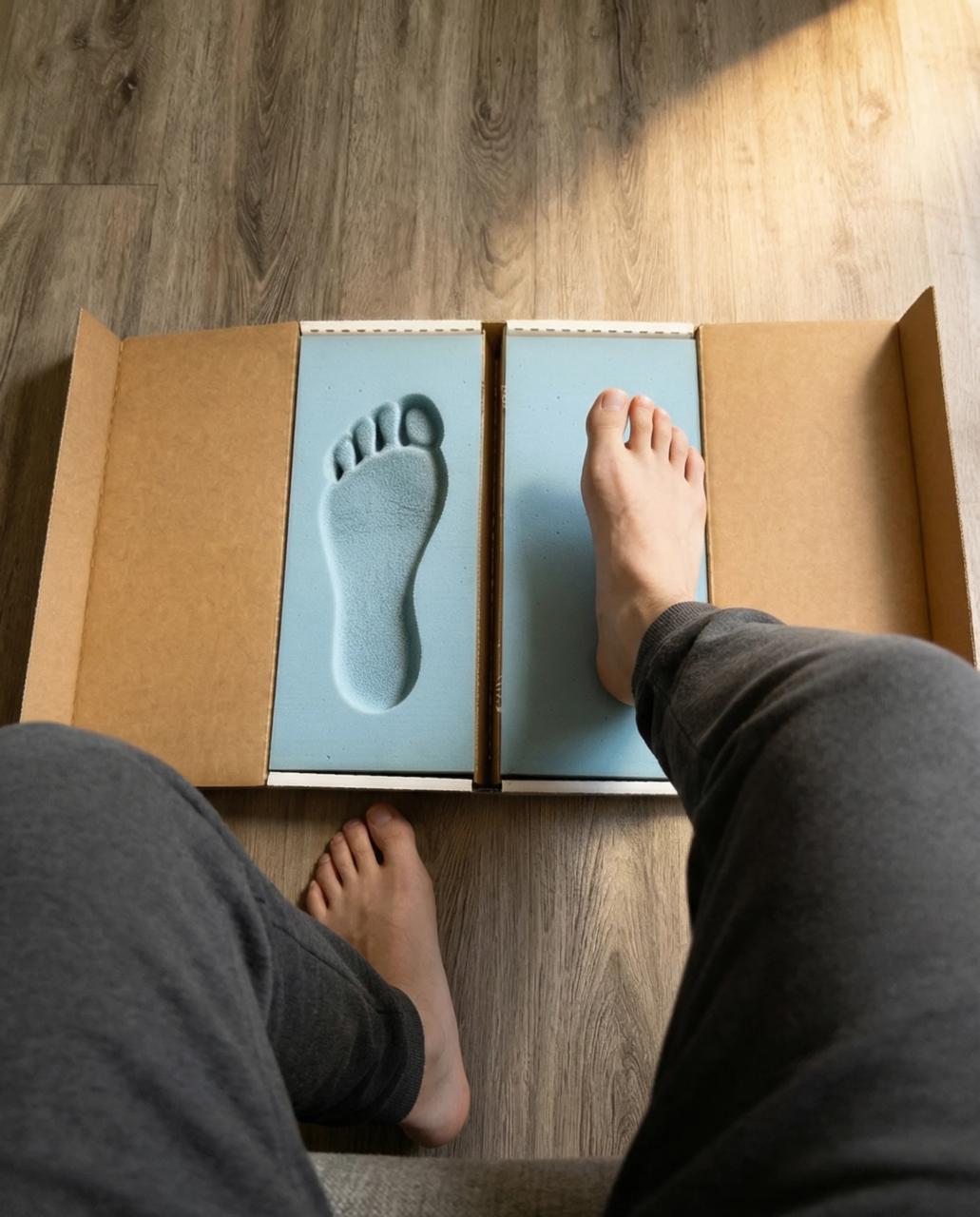 BIO-FOAM impression kit — one foot already cast, one being pressed